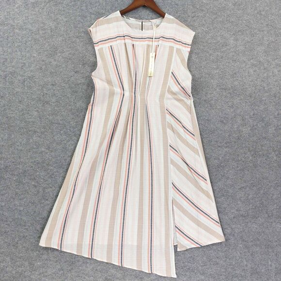 Uncle Frank Dress Sz L Midi Asymmetric Stripe Rayon Linen Summer USA Cottagecore - Picture 1 of 9